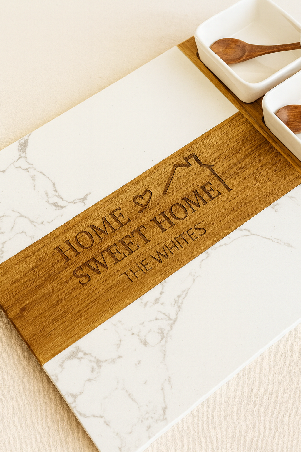 Custom Engraved Acacia & Marble Cheese Board Set – 40 x 30 cm Serving Platter Gift JSGiftboutique