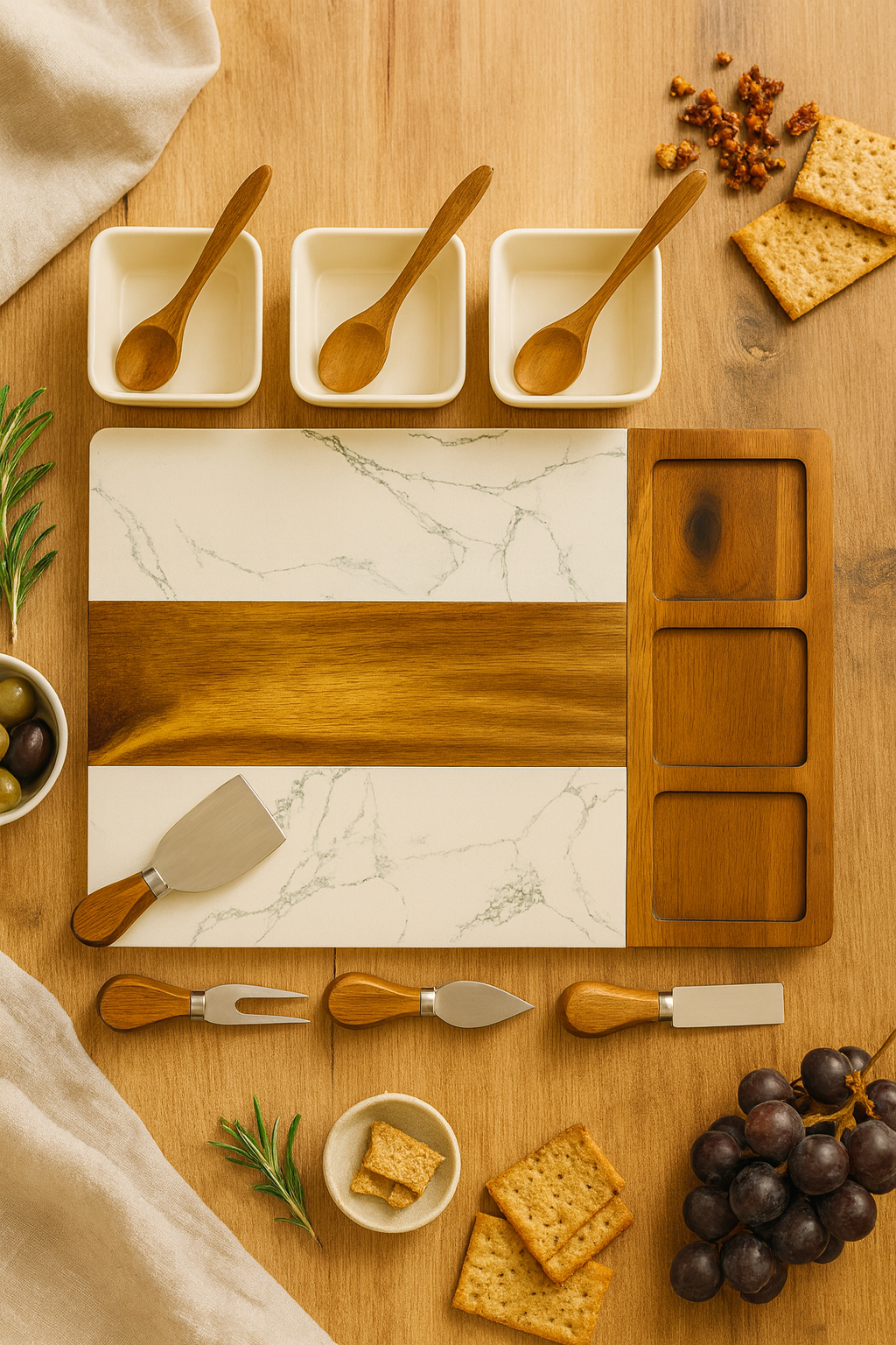 (Copy) Personalised Marble & Acacia Cheese Board Set (40 × 30 cm) JSGiftboutique