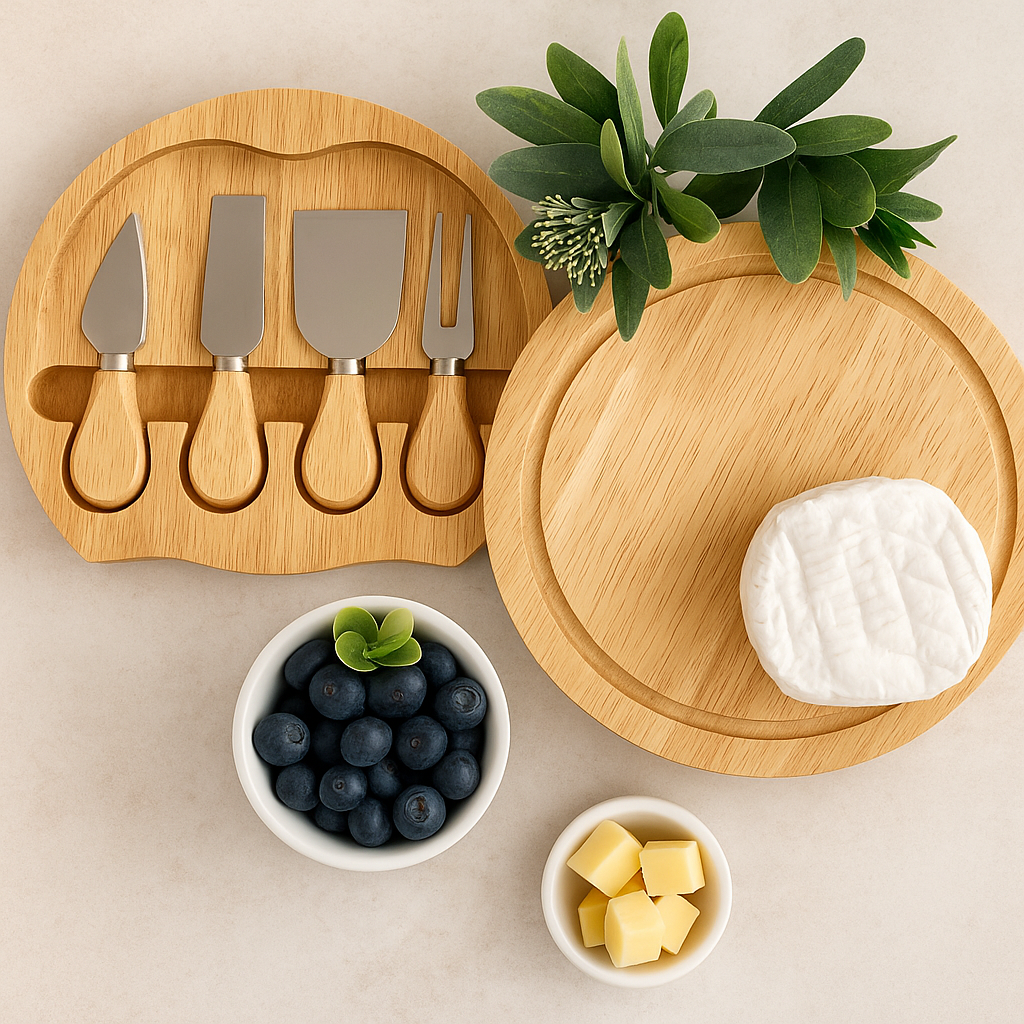Personalised Wooden Cheese Board with 4 Knives