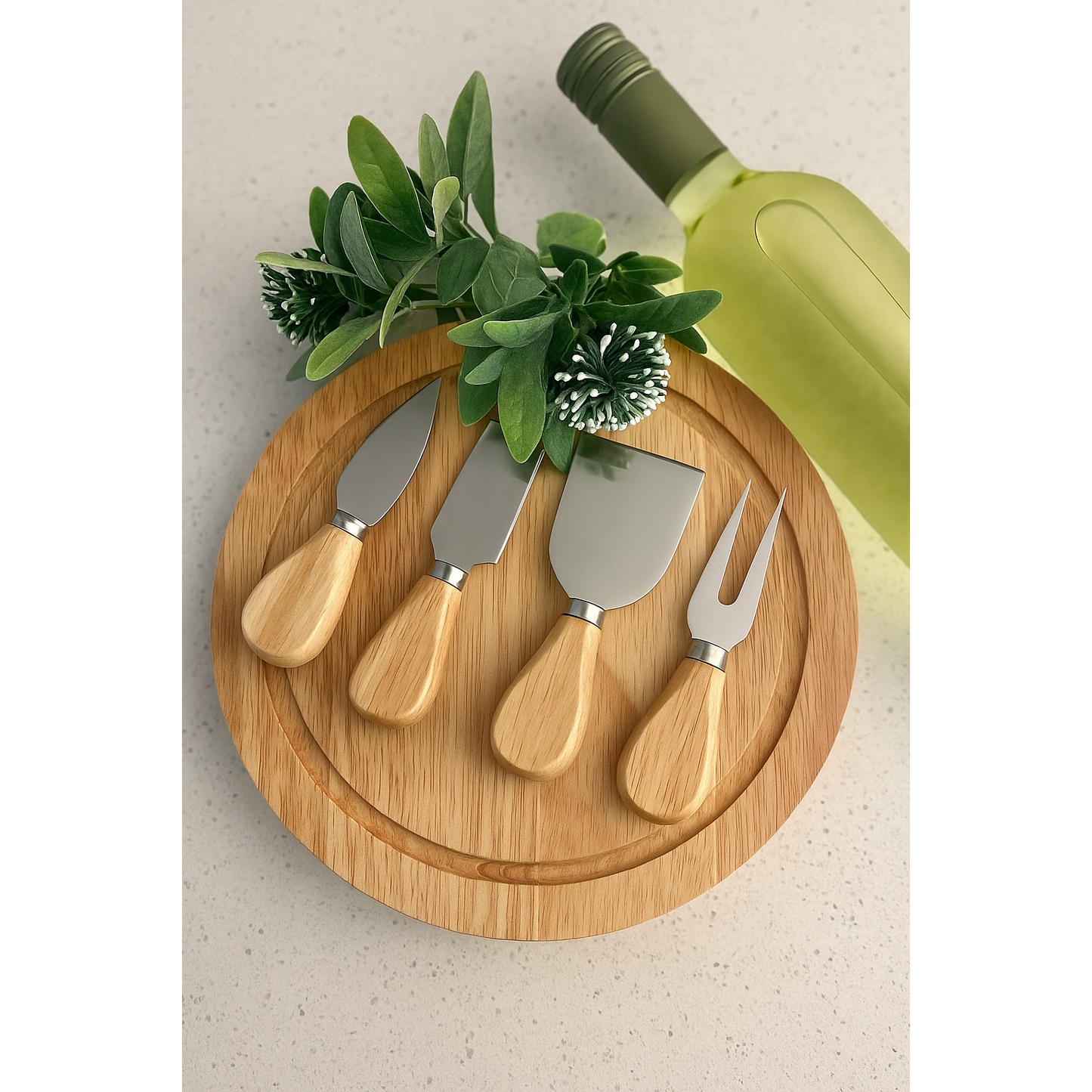 Personalised Wooden Cheese Board with 4 Knives