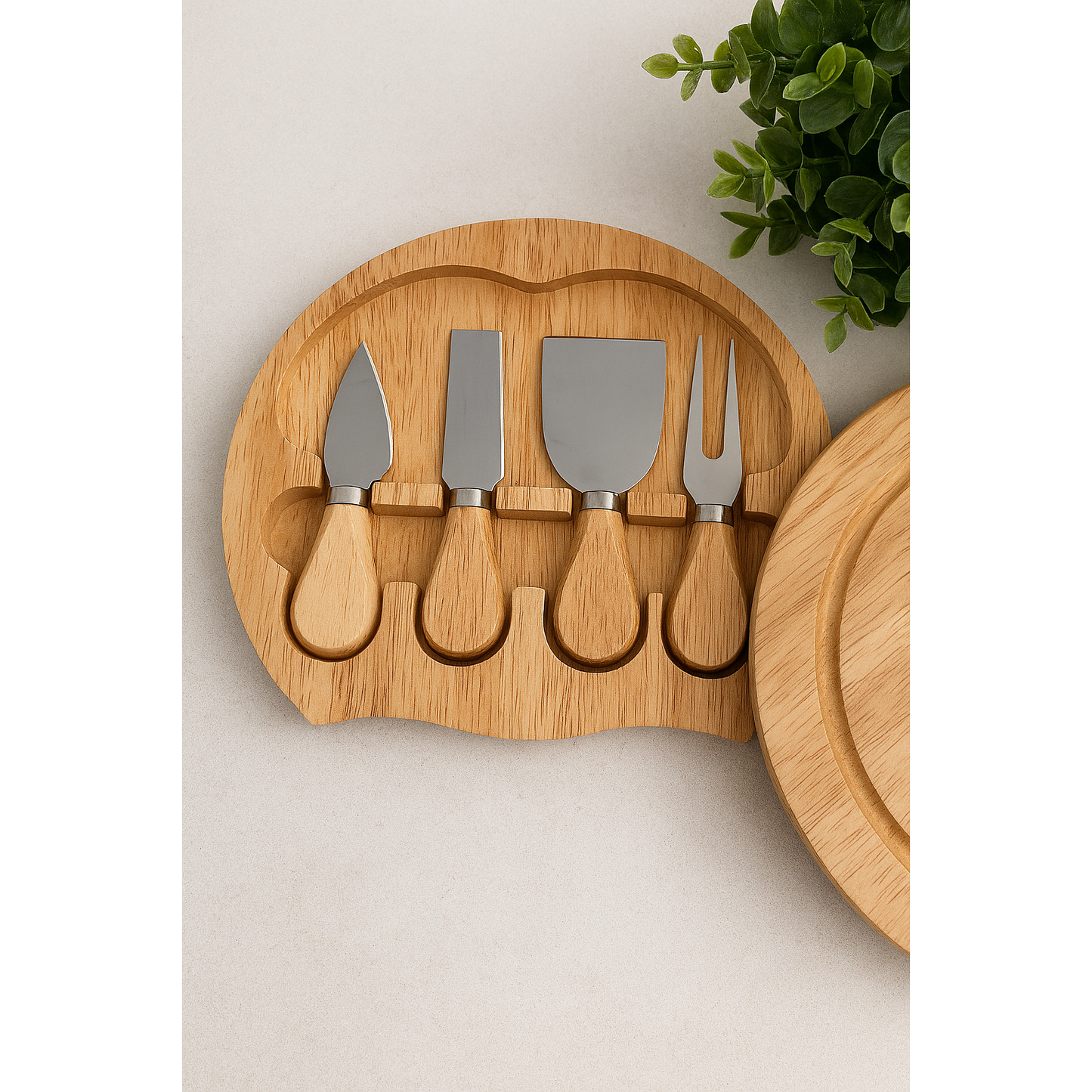 Personalised Wooden Cheese Board with 4 Knives