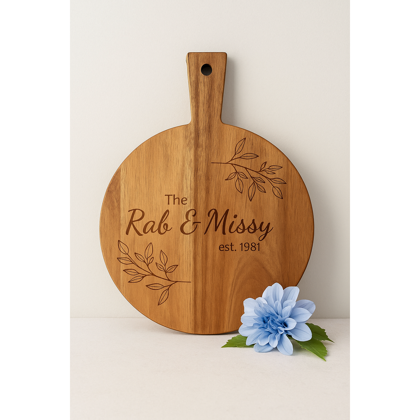Custom Acacia Pizza Paddle - Leafy Border