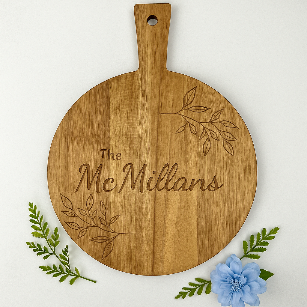 Custom Acacia Pizza Paddle - Leafy Border