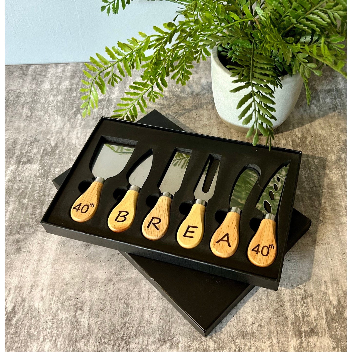 Personalised Cheese Knife Set - Wooden Handles