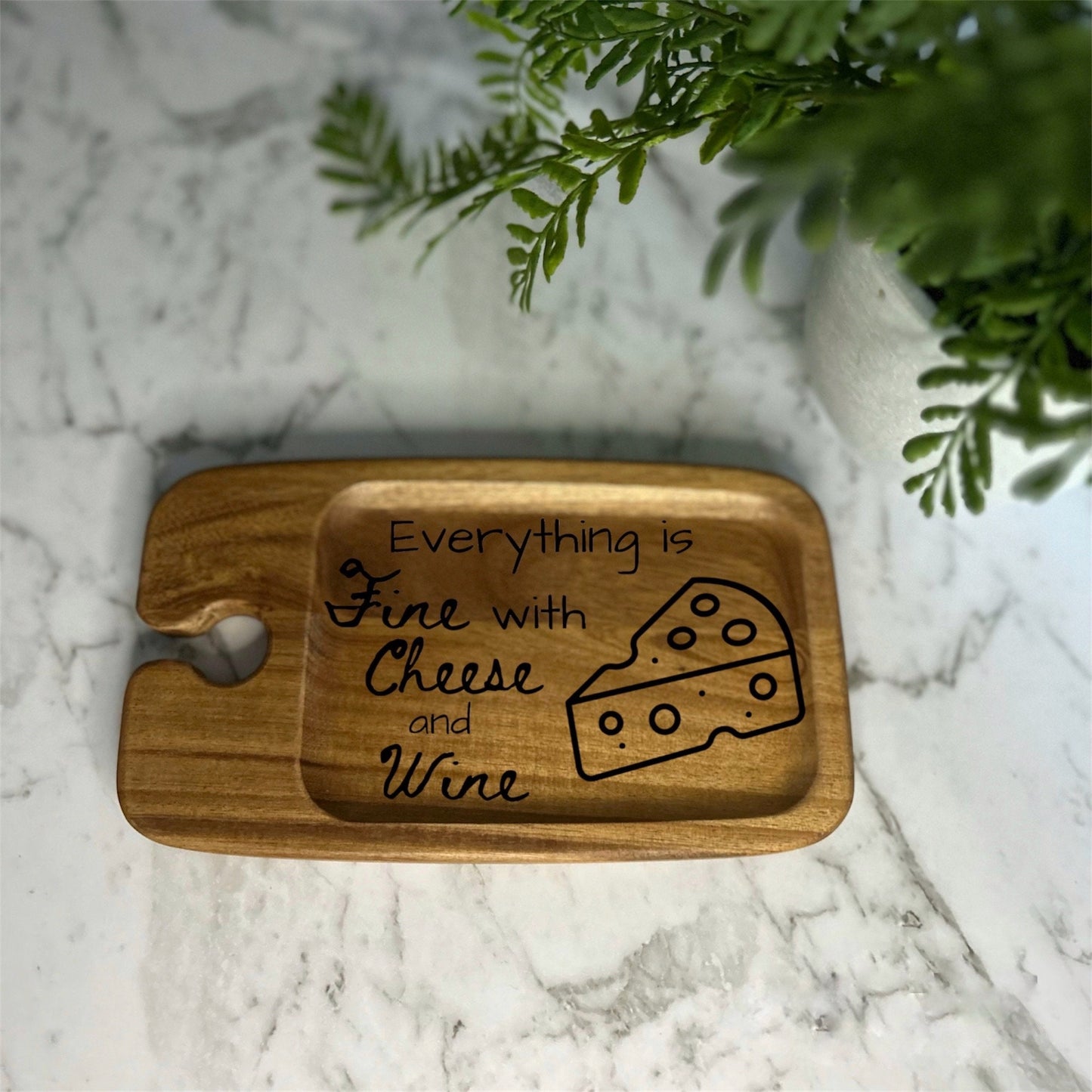 Mini Charcuterie Board with Wine Glass Holder - Simple name Engraving
