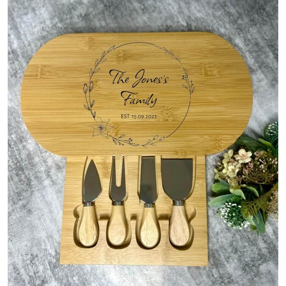 Engraved Bamboo Charcuterie Tray - Floral Wreath-NEW-JSGiftboutique-JSGiftboutique