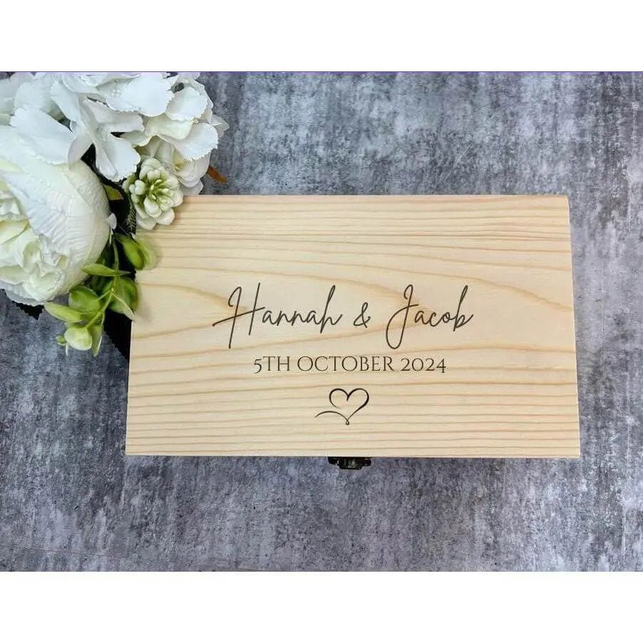 Personalised wooden wedding keepsake box