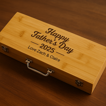 Personalised BBQ Tool Set with Bamboo Case JSGiftboutique