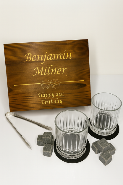 Personalised Wooden Whiskey Gift Set JSGiftboutique