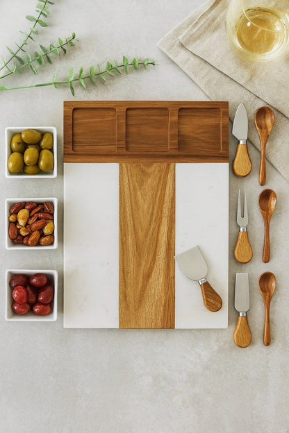 Personalised Marble & Acacia Cheese Board Set with Knives – Custom Wedding, Anniversary & Housewarming Gift JSGiftboutique