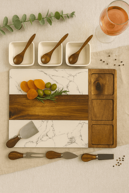 Personalised Marble & Acacia Cheese Board Set (40 × 30 cm) JSGiftboutique