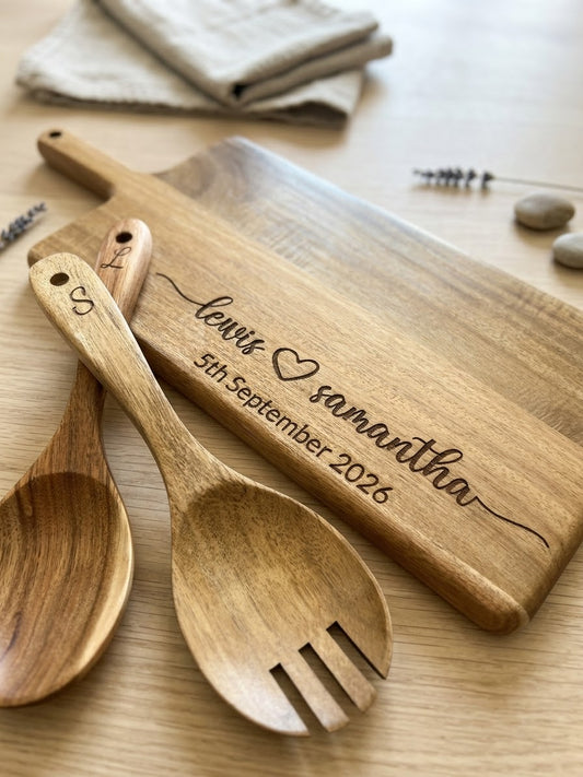 Acacia Wood Serving Board & Salad Server Set JSGiftboutique