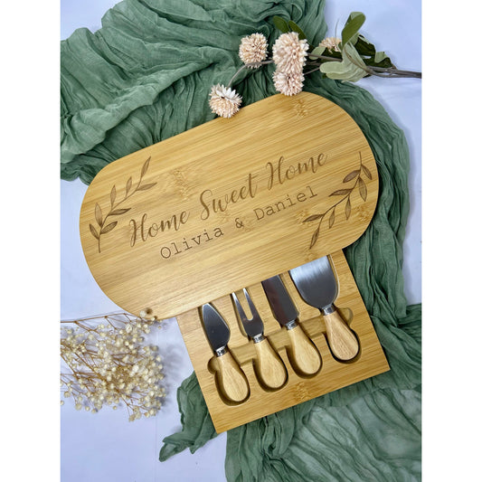 Engraved Bamboo Charcuterie Tray - Olive Wreath