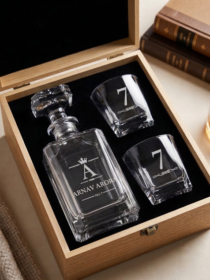 Personalised Whiskey Decanter & Glass Set – Custom Engraved Gift Box JSGiftboutique