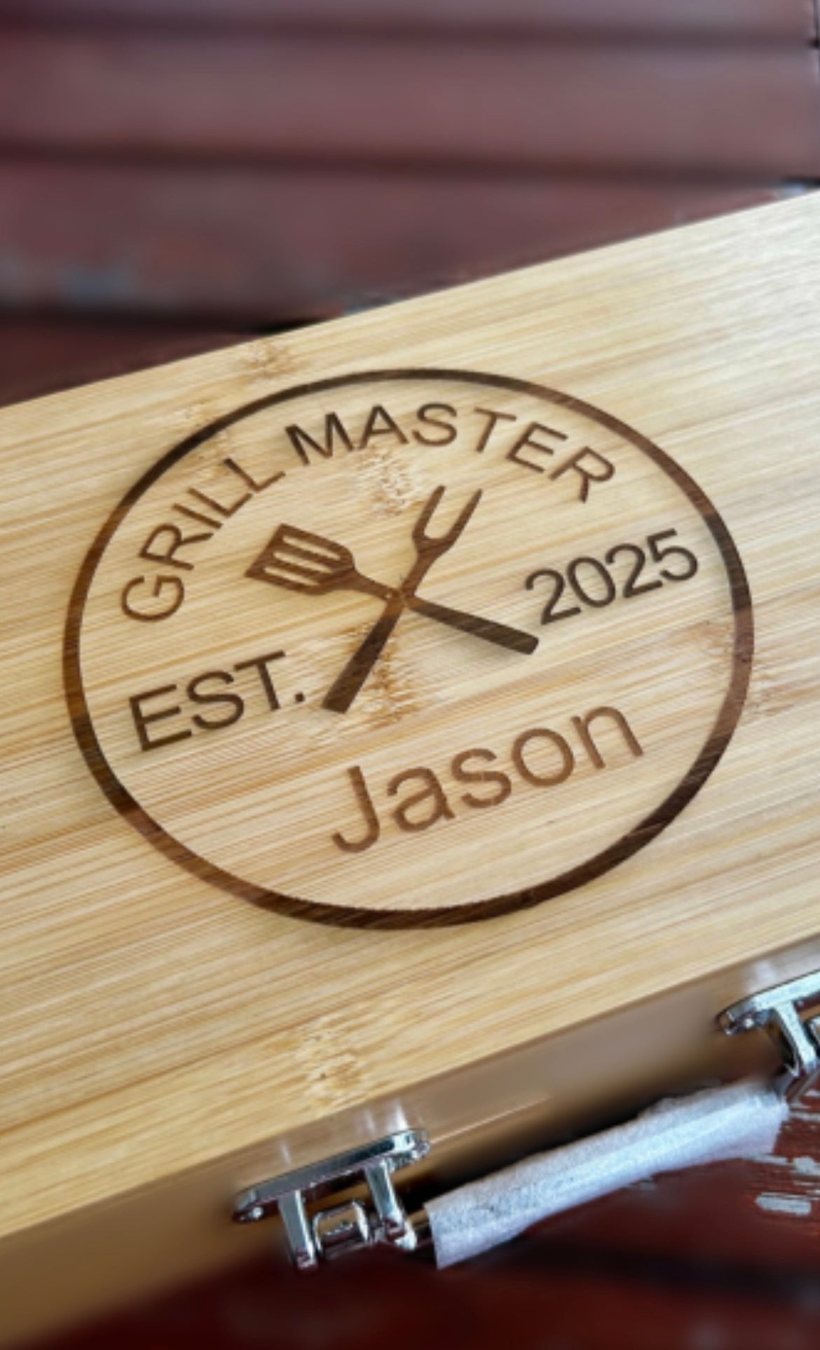 Personalised BBQ Tool Set with Bamboo Case JSGiftboutique