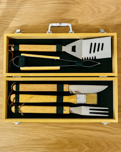 Personalised BBQ Tool Set with Bamboo Case JSGiftboutique