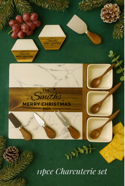 (Copy) Personalised Marble & Acacia Cheese Board Set (40 × 30 cm) JSGiftboutique