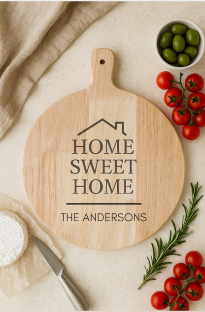 Hevea Wood Pizza & Serving Board, Rustic Charcuterie and Pizza Paddle JSGiftboutique