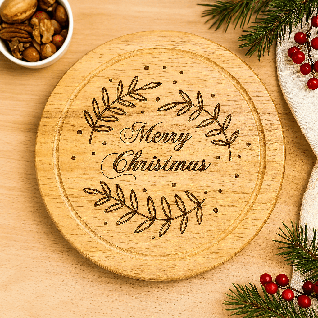 Bamboo Charcuterie Christmas Board with Hidden Knives - Leaf Border JSGiftboutique