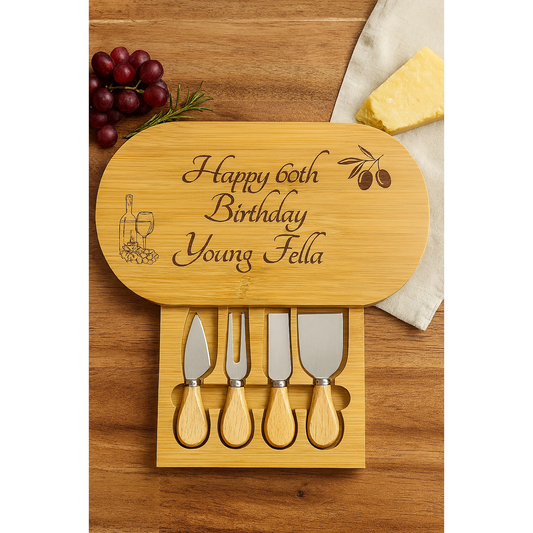 Engraved Bamboo Charcuterie Tray - Wine & Cheese