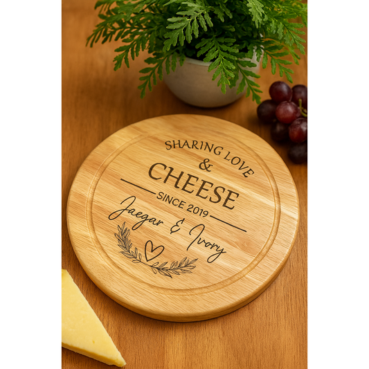 Personalised Bamboo Cheese Board - Sharing Love & Cheese