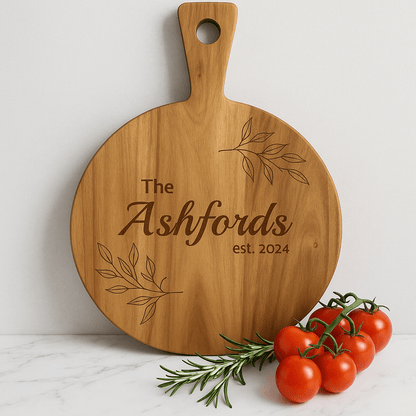 Custom Acacia Pizza Paddle - Leafy Border-NEW-JSGiftboutique-No thankyou-Personalised Board-JSGiftboutique