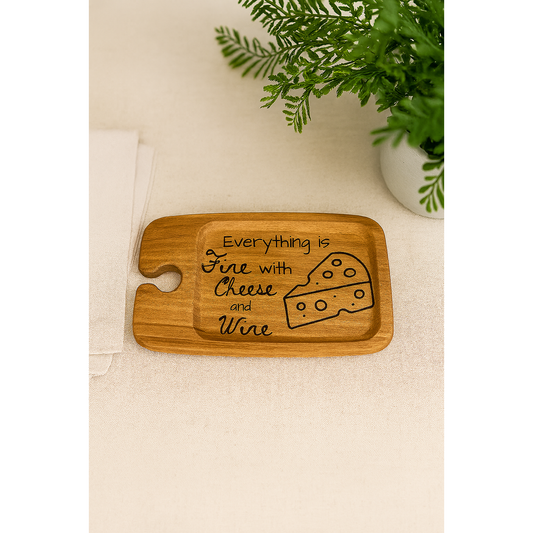 Mini Charcuterie Board with Wine Glass Holder – Funny Cheese and Wine Quote Engraving