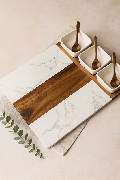 Personalised Marble & Acacia Cheese Board Set with Knives, Custom Wedding, Anniversary & Housewarming Gift JSGiftboutique