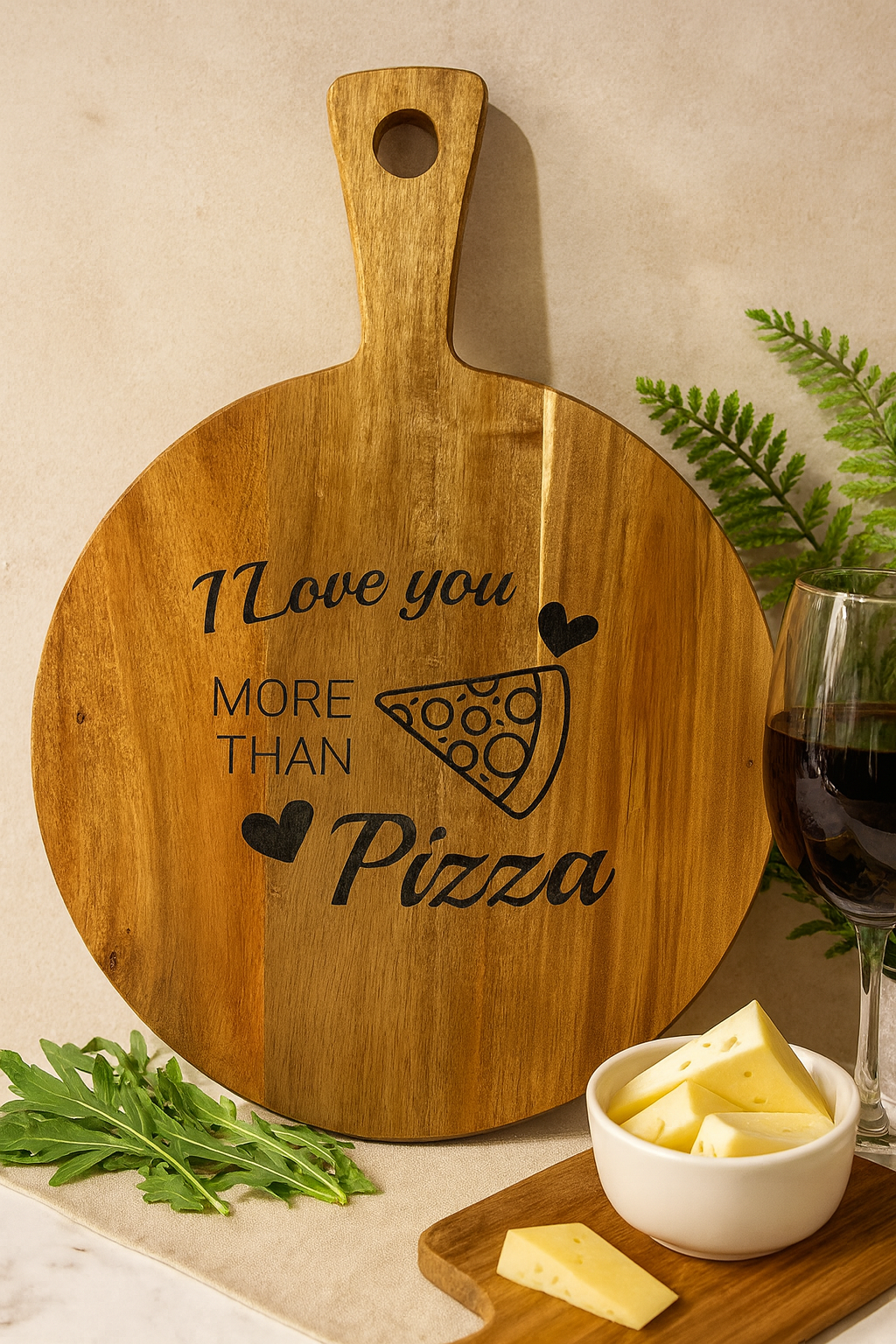 Engraved Acacia Pizza Board – I Love You More Than Pizza Romantic Gift JSGiftboutique