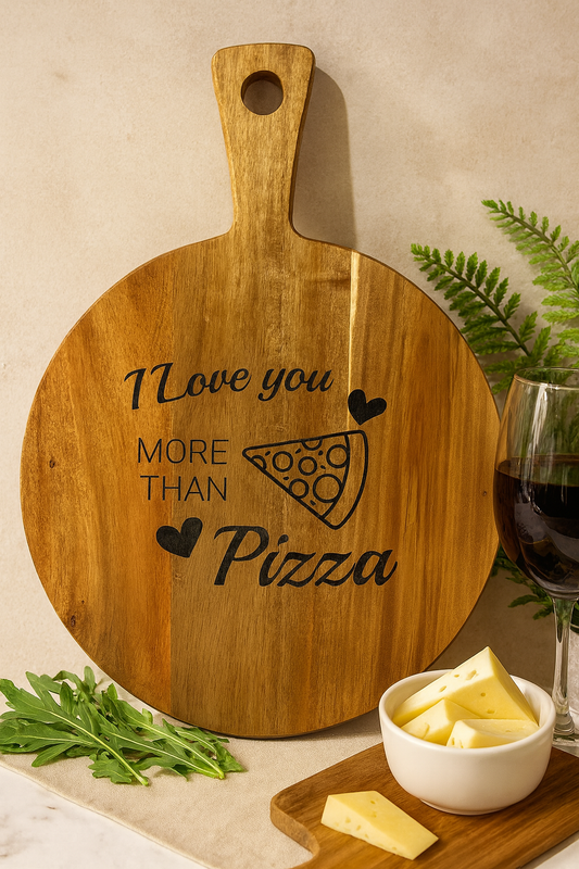 Engraved Acacia Pizza Board – I Love You More Than Pizza Romantic Gift JSGiftboutique