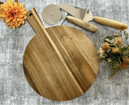 Custom Engraved Pizza Paddle Board-NEW-JSGiftboutique-Yes please-Personalised Board and Cutter set-JSGiftboutique