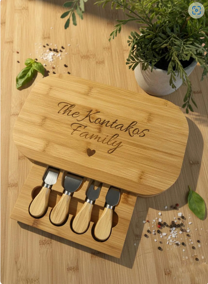Oval Bamboo Charcuterie Board with Hidden Knives JSGiftboutique
