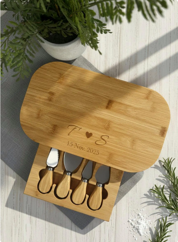 Oval Bamboo Charcuterie Board with Hidden Knives JSGiftboutique