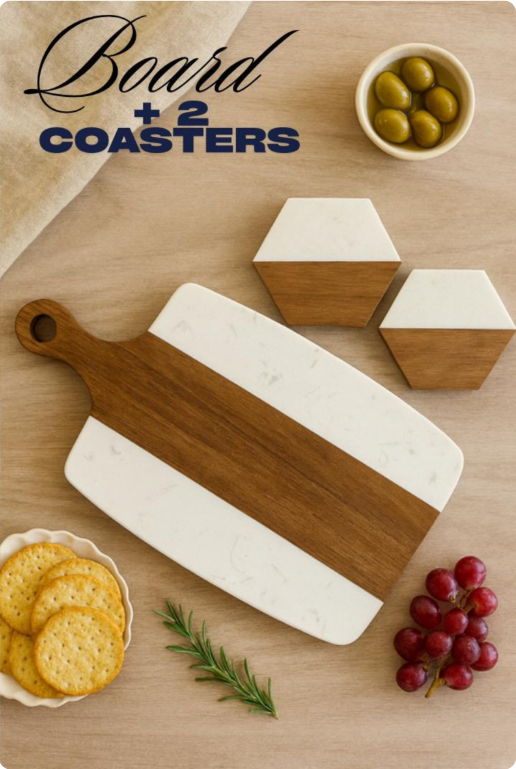 Personalised Acacia & Marble Serving Set JSGiftboutique