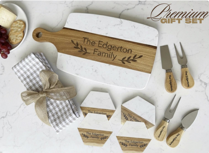 Personalised Acacia & Marble Serving Set JSGiftboutique