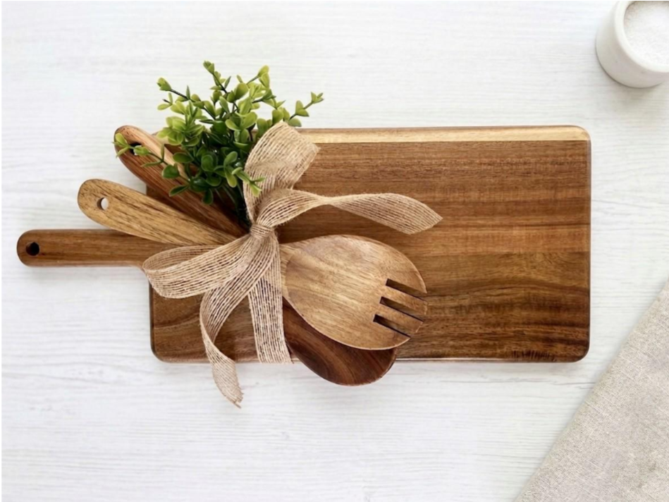 Acacia Wood Serving Board & Salad Server Set JSGiftboutique