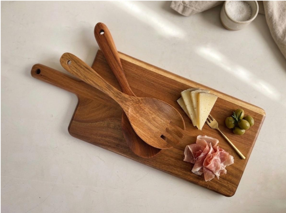 Acacia Wood Serving Board & Salad Server Set JSGiftboutique