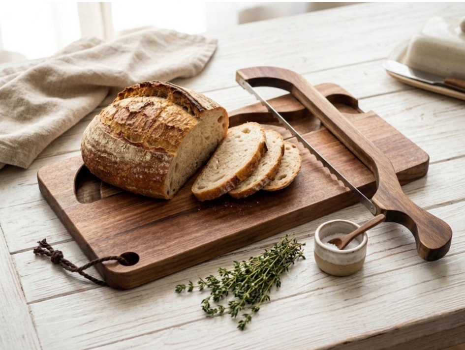 Personalised Acacia Wood Serving Board with built in Knife JSGiftboutique