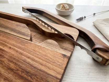 Personalised Acacia Wood Serving Board with built in Knife JSGiftboutique