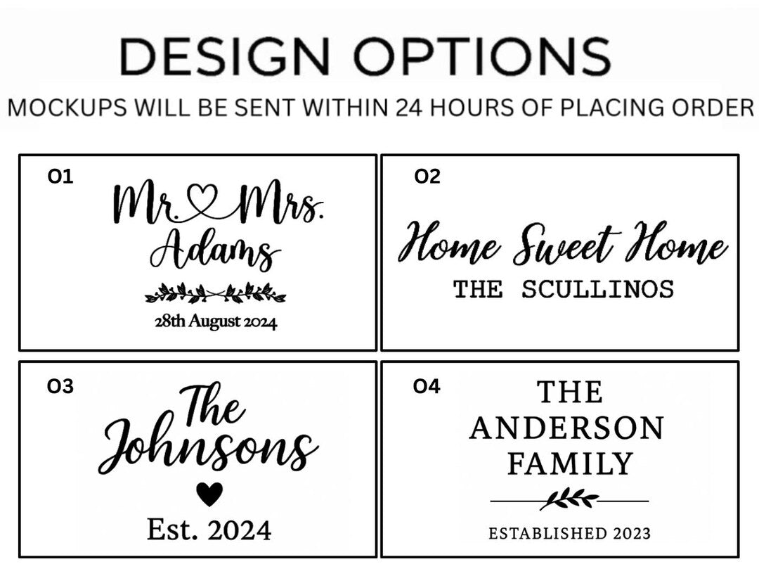 Engraving design options O1 to O4