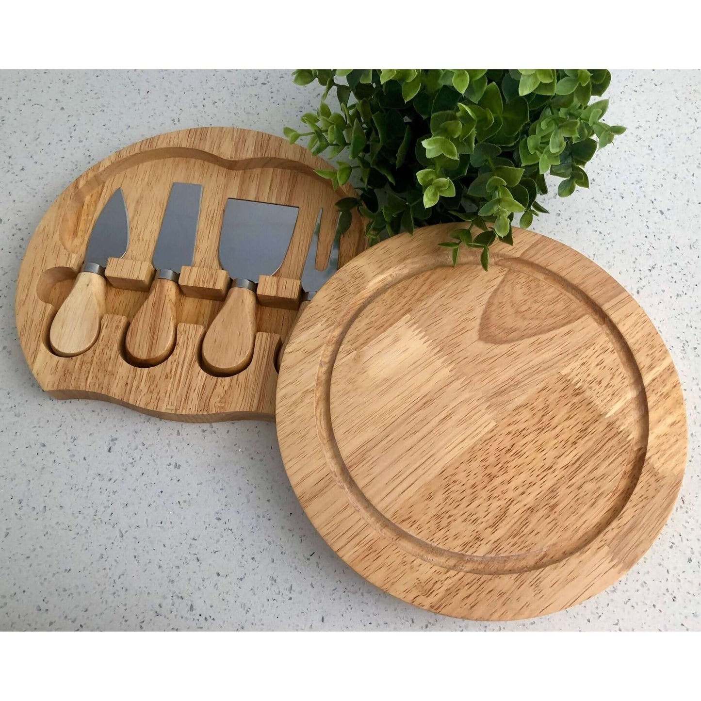 Bamboo Charcuterie Christmas Board with Hidden Knives - Leaf Border JSGiftboutique