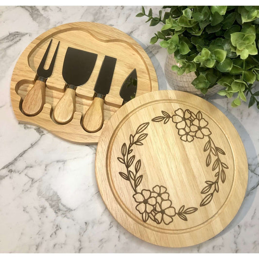 Personalised Cheese Board - 4 Knives & Hidden Drawer JSGiftboutique