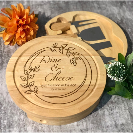 Personalised Bamboo Cheese Board - Leafy Wreath