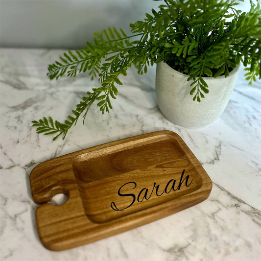 Mini Charcuterie Board with Wine Glass Holder - Simple name Engraving