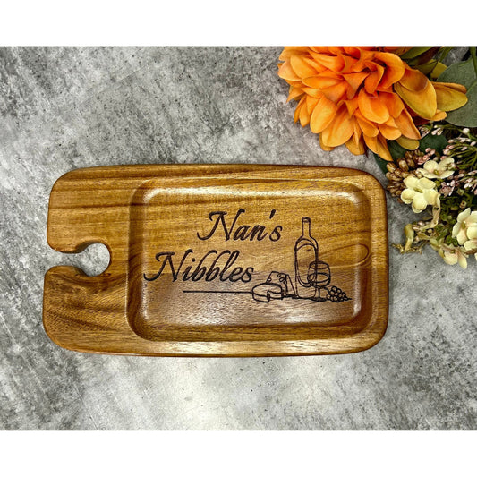Personalised Mini Charcuterie Board with Wine Glass Holder - Wine & cheese