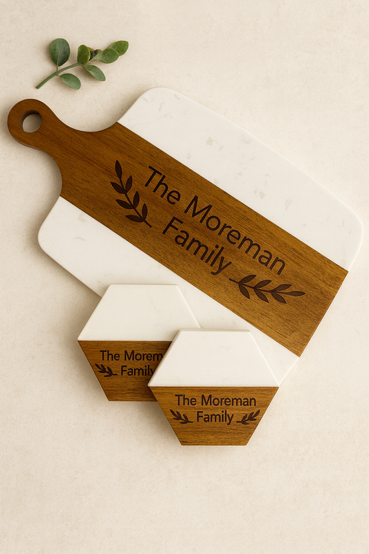 Personalised Acacia & Marble Serving Gift Set JSGiftboutique
